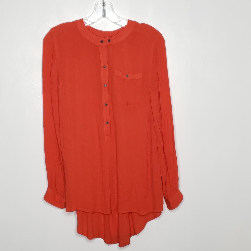 Free People Boyfriend Button Down Gauzy Shirt Red Oversized Rayon Women XS - Picture 8 of 10